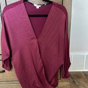Elegant Deep Red V-Neck Blouse